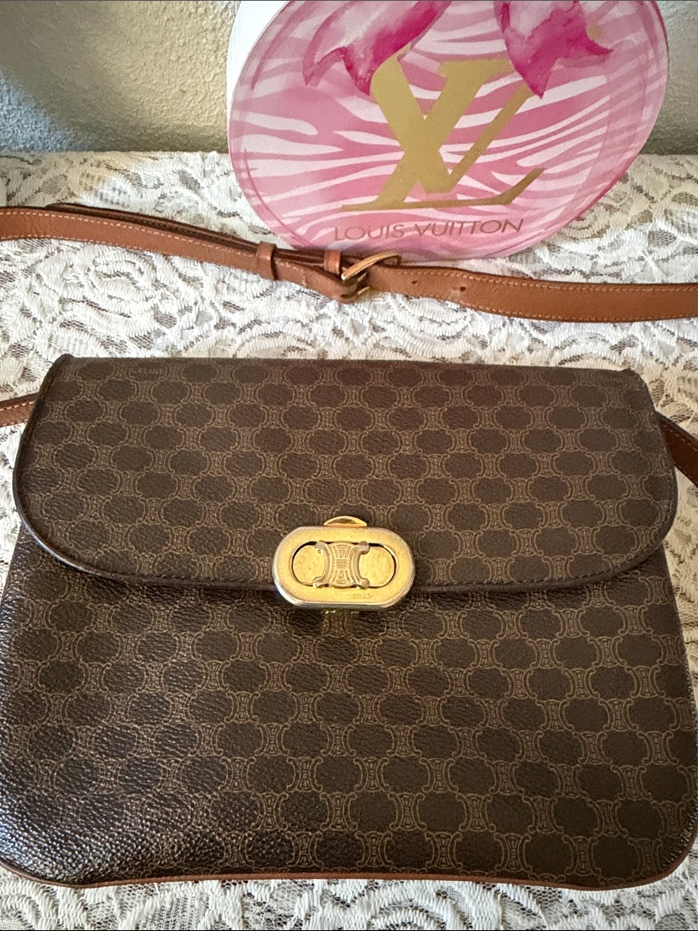 Celine Monogram Messenger Bag Crossbody Bag with Gold Clasp - Picture 5 of 10